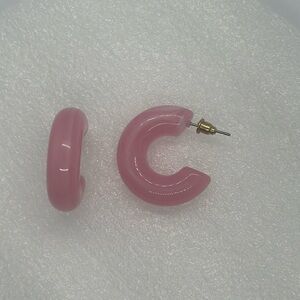 Chic Chunky Pink Resin Hoop Earrings - 1.1 Inch - Brand New
